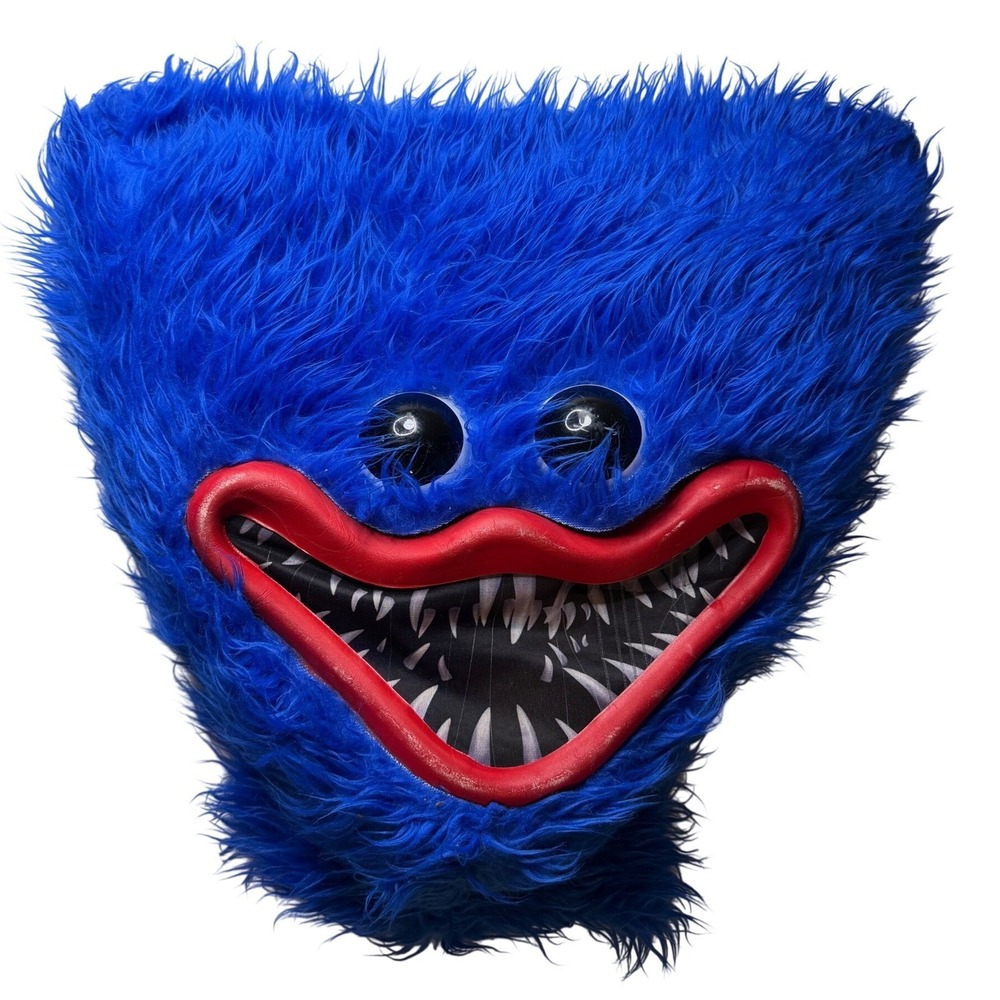 Huggy Wuggy Poppy Playtime Blue Faux Fur Plush Horror Game Cosplay Mask Creepy